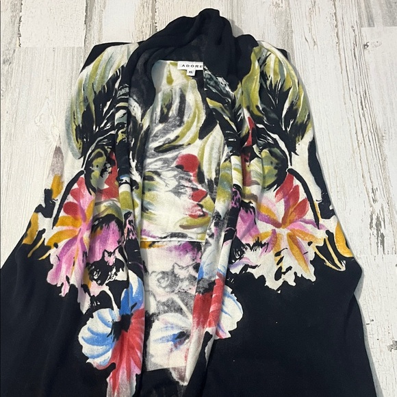Adore Black Floral Sleeveless Cardigan Size XL - Picture 3 of 5